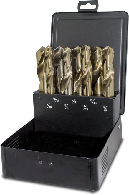 PG117 - 8-PC 1/2" HEX SHANK DRILL BIT SET, 9/16" - 13/16" - 5/8" - 7/8" - 11/16" - 15/16" - 3/4" - 1"