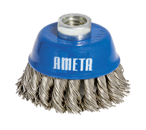 KNOTTED WIRE CUP BRUSH 3X5/8-11NC SST/ALU