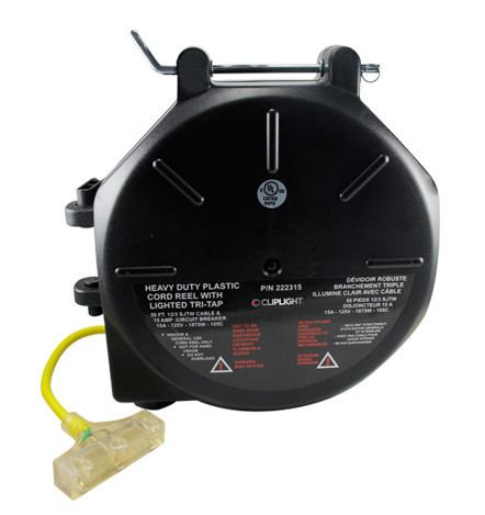 HEAVY DUTY CORD REEL 15A TRI TAP 50FT / 15.2M SJTW