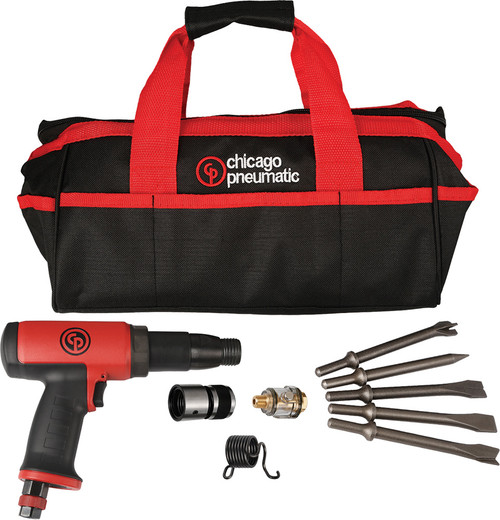 PG93 - .401 LOW VIBRATION LONG BARREL AIR HAMMER KIT, 2500 BPM, INCLUDES 5 CHISELS, (2) RETAINERS, MINI OILER & BAG