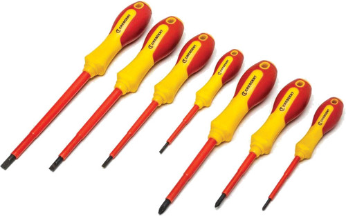 PG121 - ENSEMBLE DE TOURNEVIS VDE ISOLÉ 1000V DE 7 PIÈCES, PHILLIPS : #0 X 3 », #1 X 3 », #2 X 4 » » FENTES : 1/8 » X 3 », 5/32 » X 4 », 7/32 » X 5 », 1/4 » X 6 »