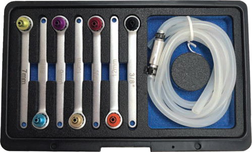 PG338 - ENSEMBLE DE CLÉ DE PURGE DE FREIN DE 8 PIÈCES AVEC BAGUE D’ÉTANCHÉITÉ, 3/8", 7MM-12MM, TUYAU EN SILICONE