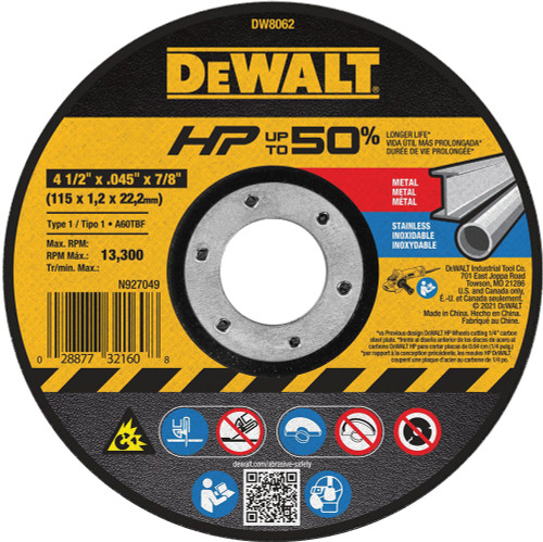 PG107 - 4-1/2" X 0.045" X 7/8" HP TYPE 1 CUTTING WHEEL, 13,300 RPM (PACK OF 25)