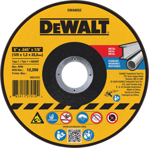 PG107 - 5" X .045" X 7/8" GENERAL PURPOSE TYPE 1 FLAT CUTTING WHEEL, 12,250 RPM (PACK OF 25)