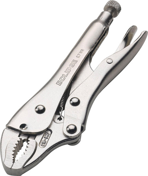 7" CURVED JAW LOCKING PLIERS W/WIRE CUTTERS, 1-1/2" JAW CAP.