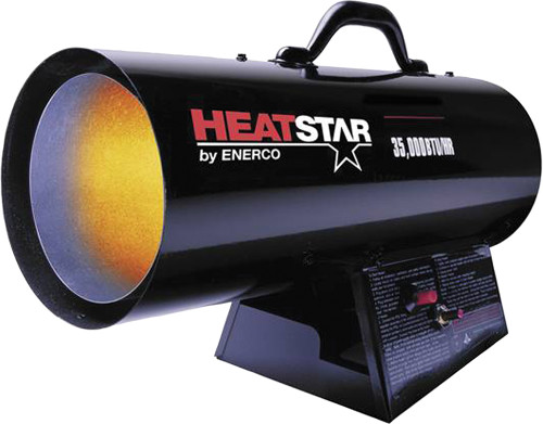 FORCED AIR INDUSTRIAL PROPANE HEATER, 35,000 BTU/HR, REQUIRES A 20 LB PROPANE TANK