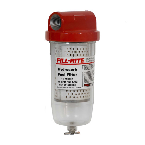 18 GPM, Filtre hydrosorbant Clear Bowl.  Clear Bowl a une vanne de vidange.  Tête de filtre incluse.  1" Entrée et sortie NPT.  Absorbe l’eau du carburant et des particules à 10 Microns.  L’élément de remplacement est 1200R0631.