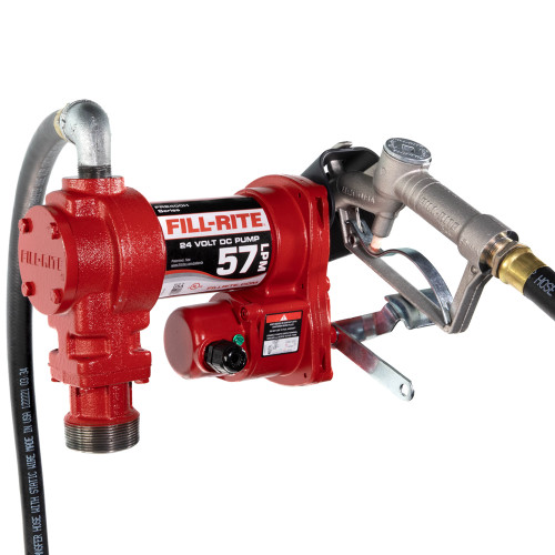 PG254 - 24V DC H-D FUEL TRANSFER PUMP KIT, 15 GPM/57 LPM, 3/4" MANUAL NOZZLE, 3/4" X 12 FT. HOSE