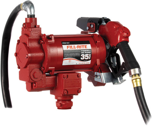 35 GPM, 115/230V AC 50/60 Hz Super High Flow Pump, 1" x 18' Hose, 1" Ultra High Flow Automatic Nozzle (Truck Stop Spout and Red Cover), DIESEL ONLY.