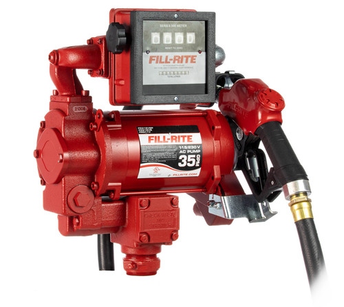102 LPM, 115/230V AC 50/60 Hz Super High Flow Pump, 1" x 18' Hose, 1" Ultra High Flow Automatic Nozzle (Truck Stop Spout and Red Cover), 901CL Liter Meter, DIESEL ONLY.