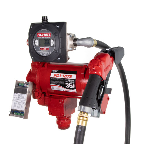 27 GPM, 115/230V AC 50/60 Hz Super High Flow Pump, 1" x 18' Hose, 1" Ultra High Flow Automatic Nozzle (Truck Stop Spout and Red Cover), 900CDP Digital Meter with 10:1 Pulse Output, Intrinsically Safe Barrier, DIESEL ONLY.