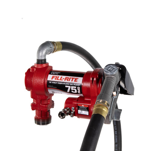 76 LPM, 12V DC High Flow Pump, 1" x 3.6 m Hose, 1" Manual Nozzle, 1.5 Meter Ground Wire with Clip, 5.5 m 3.31 mm² 3 Wire Battery Cable,  Telescoping Steel Suction Pipe (51 to 88 cm).  1" NPT Discharge, 1" NPT Suction Port, 2" NPT Tank Mount.