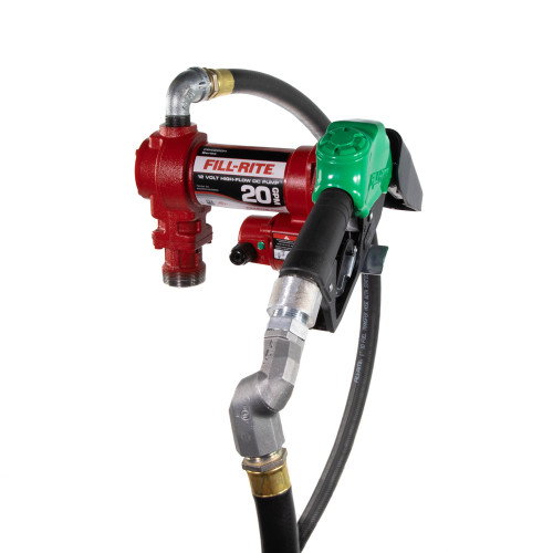 20 GPM, 12V DC High Flow Pump, 1 » x 18' Hose, 1 » Automatic Diesel Nozzle (Green Boot), 5' 5' Ground Wire, 18' 12 Gauge 2 Wire Battery Cable, Telescoping Steel Suction Pipe (20 » à 341/2 »), 1 » Multi-Plane Swivel