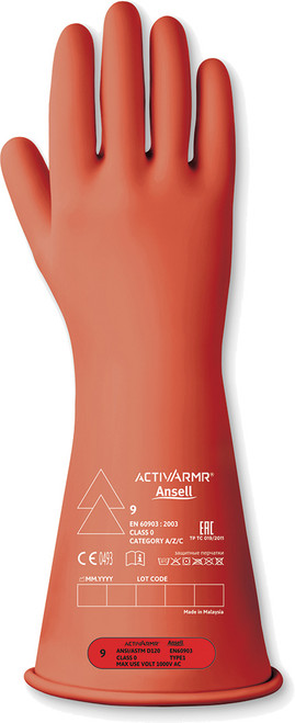 PG130 - CLASSE 0, GANTS ISOLANTS EN CAOUTCHOUC ÉLECTRIQUE, ROUGES, TAILLE 10