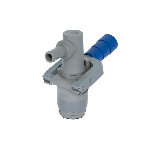 Réutilisable Non métallique Micro Matic RPV 4 Broches Distribuer Coupler avec 3/4 " Barbe de tuyau horizontal, joints EPDM. Le conteneur doit avoir une vanne de conteneur à 4 clés.
