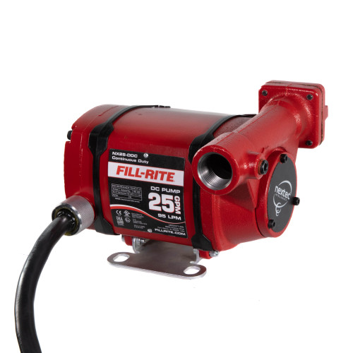 Anciennement connu sous le nom de NX3205FE. 26 GPM, 12-24V DC Ultra High Flow Pump, Foot Mount avec 1" BSPT Ports, 20' 10 Gauge 2 Wire Battery Cable, avec clips et fusibles installés.  Pas d’accessoires.