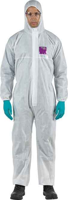 PG299 - ALPHATEC® 1500 - MODEL 101 WHITE COVERALLS, FILTERS 100% OF PARTICLES >3 MICRONS INCLUDING ASBESTOS, 3-PC HOOD, 2-WAY FRONT ZIPPER & STORM FLAP, XL