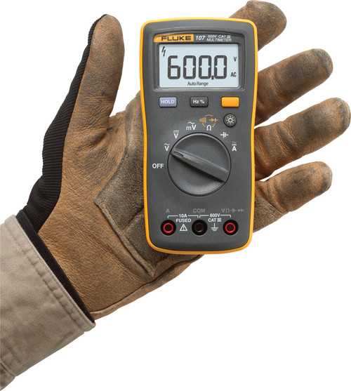 PG47 - MODEL 107, PALM-SIZED CAT III DIGITAL MULTIMETER, AC/DC 600V, 10A