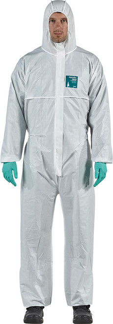 PG302 - ALPHATEC® 1800 STANDARD - MODEL 111 WHITE COVERALLS, ENTRY LEVEL LOW HAZARD LIQUID & PARTICULATE PROTECTION, 3-PC HOOD, 2-WAY FRONT ZIPPER & STORM FLAP, 2XL