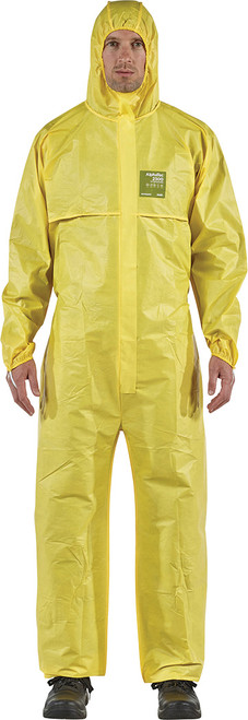 ALPHATEC® 2300 STANDARD - COMBINAISON JAUNE HI-VISIBLE MODÈLE 111, BARRIÈRE CHIMIQUE DE TAILLE MOYENNE, PROTECTION TYPE 5/6, CAGOULE D’AJUSTEMENT RESPIRATEUR ET RABAT ZIP AVEC FERMETURE VELCRO®, MOYEN