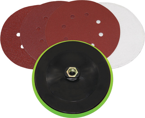 PG85 - ENSEMBLE DE POLISSAGE/PONÇAGE 5 PIÈCES 7" - INCLUT DES DISQUES DE PONÇAGE À GRAIN 40/120/240, (1) PAPIER DE POLISSAGE, (1) SUPPORT DE SUPPORT