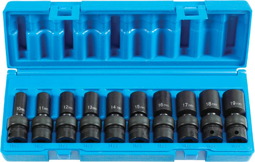 PG151 - 10-PC 3/8" DRIVE 6 PT. SEMI-DEEP METRIC UNIVERSAL IMPACT SOCKET SET, 10-19MM