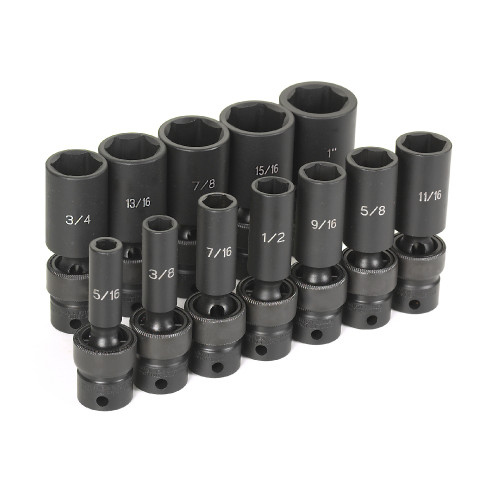 3/8" Dr. 12 Pc. Deep Length Fract. Univ. Set