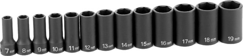 PG135 - 13-PC 3/8" DRIVE 6 PT. SEMI-DEEP LENGTH METRIC IMPACT SOCKET SET, 7MM-19MM