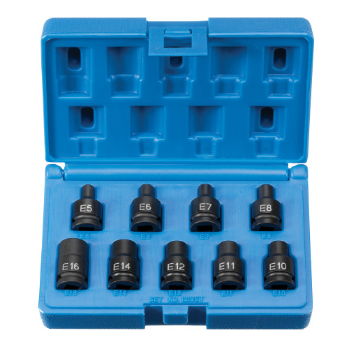 PRISE 3/8" Ensemble de douilles à chocs externes en étoile de 9 pièces