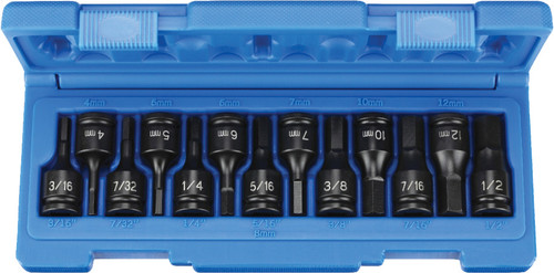 PG146 - 13-PC 3/8" DRIVE SAE & METRIC IMPACT HEX DRIVER SET, 3/16"-1/2", 4-12MM