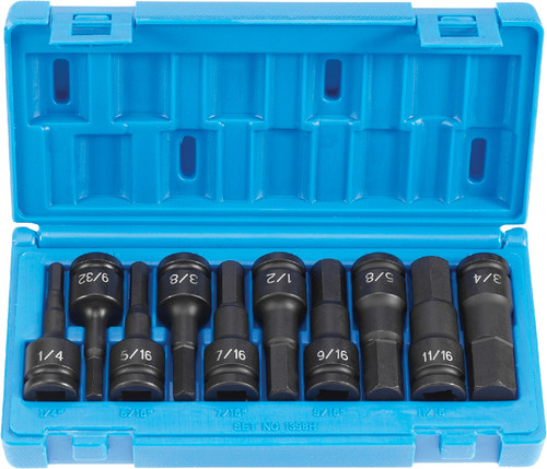 PG160 - 10-PC 1/2" DRIVE SAE IMPACT HEX DRIVER SET, 1/4"-3/4"