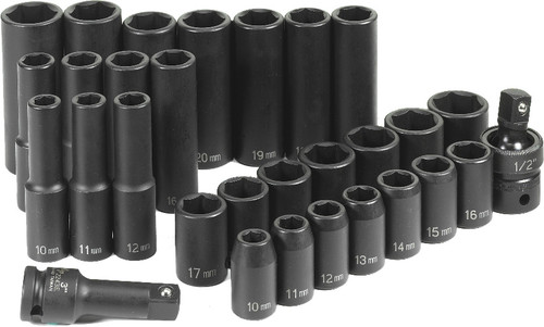 PG149 - PRISE 1/2" ENSEMBLE MÉTRIQUE STANDARD/PROFOND DE 30 PIÈCES