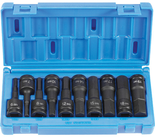 PG146 - 10-PC PRISE 1/2" ENSEMBLE DE VISSEURS HEXAGONALS MÉTRIQUES, 9-19 MM