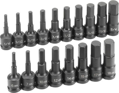 PG153 - PRISE 1/2" 18 PC. ENSEMBLE COMBINÉ DU PILOTE HEXAGONAL SAE/METRIC