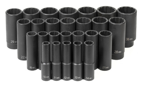 1/2" Dr. 26 Pc. Ensemble métrique de longueur profonde - 12 Point