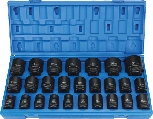 PG135 - 26-PC 3/4" DRIVE 6 PT. STANDARD LENGTH METRIC IMPACT SOCKET SET, 19MM-50MM