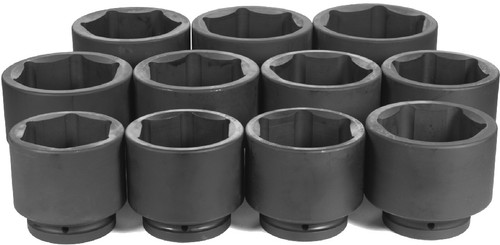 PG137 - 11 PIÈCES. JEU DE DOUILLES À CHOCS MÉTRIQUES DE 1 " DR. 6 PT. 76 MM À 115 MM