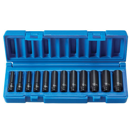 1/4" Drive 12 Pc. Deep Metric Magnetic Impact Set