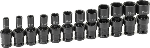 PG137 - 12-PC PRISE 1/4" ENSEMBLE DE DOUILLES À IMPACT UNIVERSELLES MÉTRIQUES DE LONGUEUR STANDARD DE 6 PTS, 5-15 MM, INCLUANT 5,5 MM