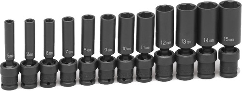 PG151 - 12-PC 1/4" DRIVE 6 PT. DEEP LENGTH METRIC UNIVERSAL IMPACT SOCKET SET, 5-15MM, INCLUDING 5.5MM