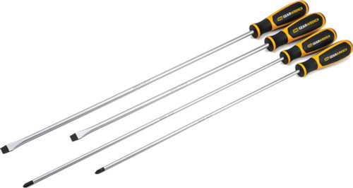 4-PC 16" & 20" LONG COMBINATION SCREWDRIVER SET, (2) PHILLIPS: #2, (2) SLOTTED: 3/8"