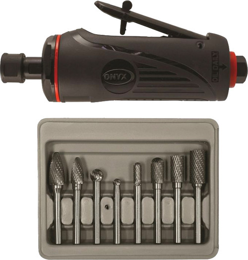 PG90 - KIT MEULEUR À PUCES ONYX DE 2 PIÈCES AVEC MOULIN MOYEN DE 1/4" ET ENSEMBLE DE MEULES ROTATIVES DE 8 PIÈCES