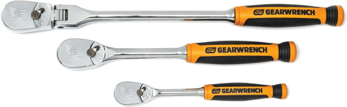 PG140 - 3 PC. 1/4" & PRISE 3/8" GOUTTE D’EAU À DOUBLE MATÉRIAU À 90 DENTS CLIQUET ENSEMBLE, 6 », 9 », FLEX HEAD 13 »