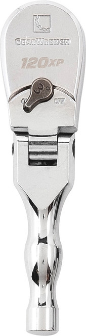 PG129  -  5" LONG 1/4" DR. FULL POLISH STUBBY FLEX HEAD TEARDROP RATCHET, 90-TOOTH