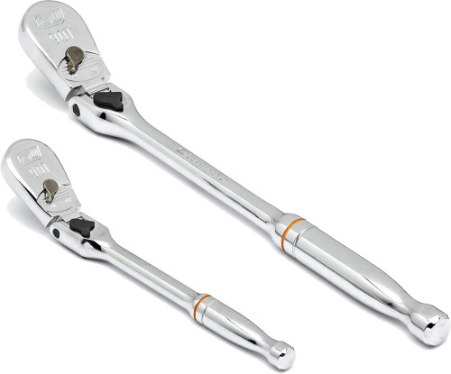 PG141 - 2-PC 1/4" & 3/8" DR. FULL POLISH LOCKINGFLEX HEAD TEARDROP RATCHET SET,  7"-11"-17", 90T