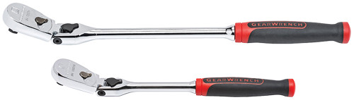 PG141 - 2-PC 1/4" & 3/8" DR. CUSH. GRIP LOCKING FLEX HEAD TEARDROP RATCHET SET,  8" & 13", 90T