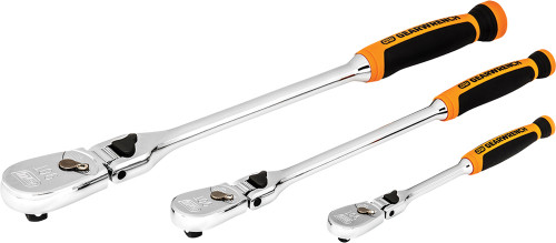 PG141 - 3-PC 1/4" & 3/8" DR. CUSH. GRIP LOCKING FLEX HEAD TEARDROP RATCHET SET,  8"-13"-17", 90T