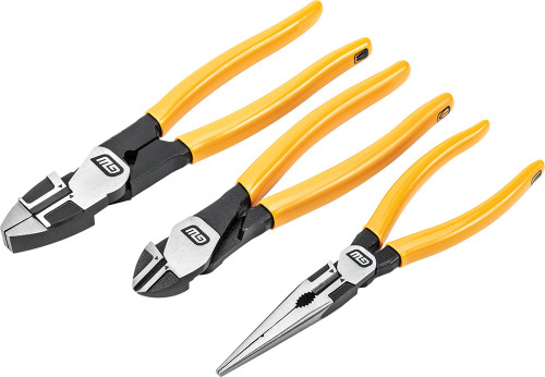PG187 - 3-PIECE ELECTRICIAN’S MIXED PLIERS SET, DIPPED HANDLES
