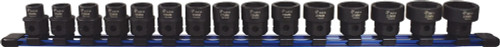 PG133 - 15-PC PRISE 1/2" DOUILLE NANO À IMPACT MÉTRIQUE À PROFIL BAS DE 6 PTS, MONTÉE SUR UN RAIL, 10-24 MM, 22 MM (7/8") À L’EXTÉRIEUR DU HEX