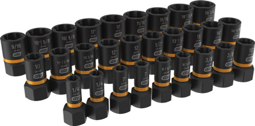 PG121 - 28-PC 1/4" & 3/8" DR. BOLT BITER™ SAE/METRIC IMPACT EXTRACTION SOCKET SET, 7-19MM, 1/4"-3/4"